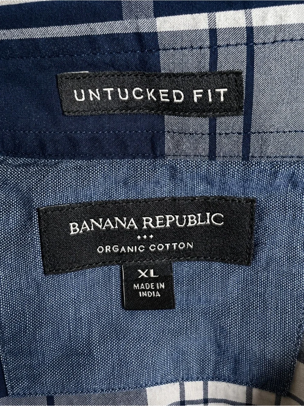 Navy Plaid Organic Cotton Untucked Button Down Shirt Men’s XL Banana Republic